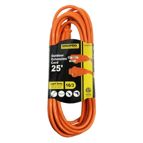 Shopro Outdoor Extension Cord, 1 Outlet, Orange, 25 ft.